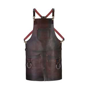 Unisex LPN-0012 Genuine Leather Chef <b>Apron</b> Adjustable Breathable Kitchen Bib <b>with</b> Custom <b>Pockets</b> Sleeveless Sleeveless - Product Image 1