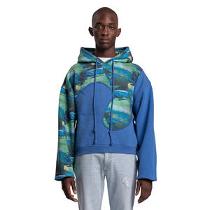 Sudadera con Capucha para Hombre, Estilo Casual, con Paneles Estampados, Felpa Francesa de Algodón, Sudadera Deportiva, Logotipo en Relieve, Invierno, Tinte Liso - Product Image 1