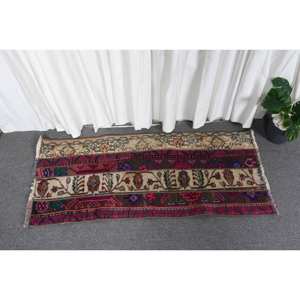 Vintage 18x4ft rojo beige estilo Kilim alfombra turca área grande lana rectángulo Patchwork diseño para entrada pasillo 10mm - Product Image 1