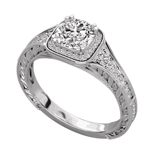 Round Diamond Prong <b>Set</b> <b>Square</b> Halo Engagement Ring - Product Image 4