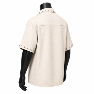 Custom Men’s Oversized Zipper <b>Shirt</b> Short Sleeve Boxy Fit Streetwear Studded Collar <b>Flame</b> Graphic <b>Shirt</b> OEM Wholesale - Product Image 6