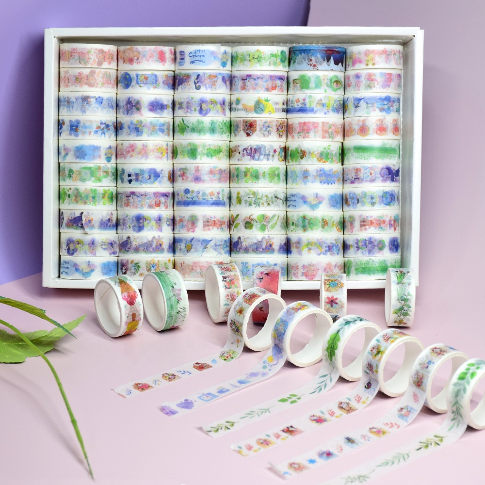 Hot Sale Cartoon Cute Vintage Scrapbook Masking Acrylic Single Sided Waterproof Washi Paper DIY Aesthetic Journal for Stickers