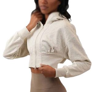 OEM Wholesale Casual Summer Printed Washed <b>Slim</b> Fit Hooded Drop Shoulder Crop Top with Badge for Women - Product Image 4