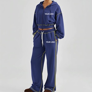 Conjunto Deportivo Unisex de Invierno de Alta Calidad, Estilo Holgado, por Encima de la Rodilla, con Lavado Ácido, Personalizado con Pedrería, para Hombre y Mujer - Product Image 4