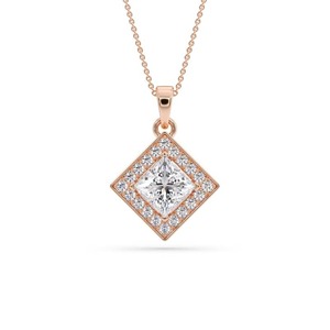 Elegante colgante de diamante con corte princesa y halo simple de 0.50 ct, diamante cultivado en laboratorio en platino para fiesta de compromiso. - Product Image 3