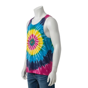 Eco Friendly <b>Tie</b> Dyed Mens Tank Tops Cotton Spandex Fabric Puff Printing Breathable Stretch Sports Gym Beachwear Summer Clothing - Product Image 2