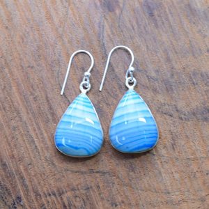 Blue Botswana Agate 925 Sterling Silver Pear Shape Gemstone <b>Hook</b> <b>Earrings</b> Handmade Jewelry Gift For Women - Product Image 3