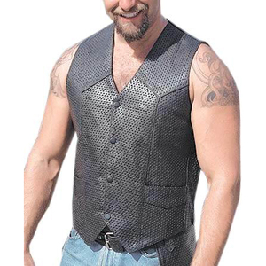 Gilet de moto de luxe en cuir véritable marron pour homme, écologique, réversible, coupe-vent, respirant, finition soignée - Product Image 1