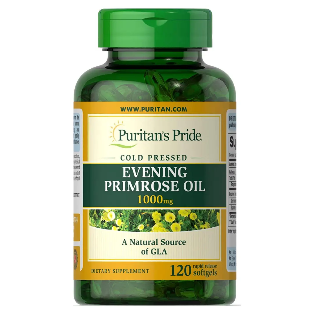 Grosir Puritans Pride Evening Primrose Oil 1000 Mg dengan GLA 120 Softgels Wanita Suplemen Vitamin PMS USA Distributor