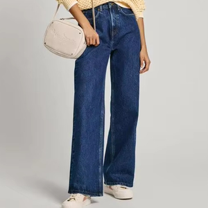 Vente en gros de jeans en denim pour femme Offre Spéciale haut à jambe droite Jeans Vintage taille haute décontracté Streetwear coupe ample jambe large - Product Image 1