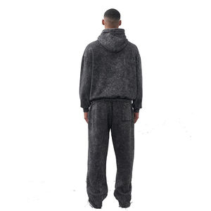 Ensemble de survêtements pour hommes 100 % coton délavé à l'acide, tendance, vente en gros, avec logo personnalisé, ensemble 2 pièces - Product Image 2
