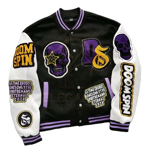 Vêtements d'extérieur écologiques en toile douce au toucher, respirants et coupe-vent, streetwear pour hommes et jeunes, couleur noir et violet, baseball universitaire - Product Image 1