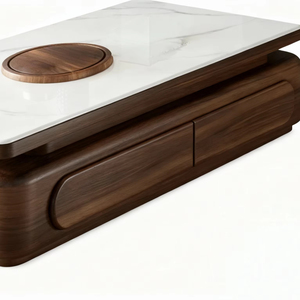 Tân tối giản sang trọng cong cơ sở phẳng hàng đầu đầy đủ rắn walnut bàn cà phê bằng đá cẩm thạch với hai ngăn kéo phòng khách đồ nội thất nhà - Product Image 1