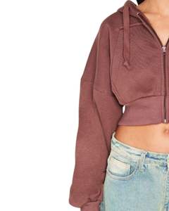 Sudadera con Capucha Corta Personalizada para Mujer, Color Marrón, con Cierre, Manga Larga, con Cordón, Estilo Casual, Ropa de Calle, Top de Moda para Damas - Product Image 4