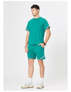 2022 été hommes décontracté Sport Style 2 pièces ensemble séchage rapide coton T-Shirt solide motif sweat Shorts Anti-rides laine tissu - Product Image 3