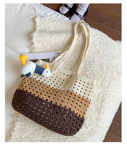 Crochet Fashionable Large Capacity <b>Straw</b> Woven Two-Handle Open Closure Women's Summer Beach Tote Shoulder <b>Bag</b> - Product Image 6