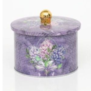 Boîte ronde en métal violet fleur 1.3L avec poignée à bouton Ø 140x100mm pour stockage et conteneur de nourriture - Product Image 1