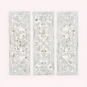 Panel de pared de madera hecho a mano con arte de pared tallado decorativo con diseño floral tradicional para una decoración elegante - Product Image 1