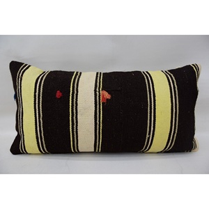 Almohada de lana Kilim negra a rayas sutiles, cojín bordado de lujo de 12x24 pulgadas, patrón Vintage tejido para fines decorativos de vida - Product Image 4