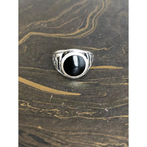 Men's Statement <b>Ring</b> Black Onyx <b>Garnet</b> with Geometric Pattern 7.6 Grams Rhodium Plated Fine Jewelry Everyday Wear Signet <b>Ring</b> - Product Image 1