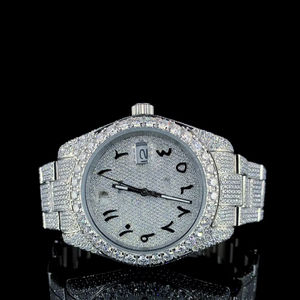 Montre automatique de luxe personnalisée 41MM, entièrement sertie de diamants Moissanite, en acier inoxydable, verre saphir, chiffres arabes, mouvement mécanique - Product Image 1