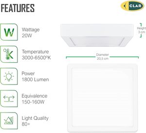 CLAR-20W Bề Mặt Gắn Nhôm LED Trần Ánh Sáng Hiện Đại Cho Nhà Bếp Phòng Tắm 3-Năm Bảo Hành Hiệu Quả Chiếu Sáng Trang Trí - Product Image 2