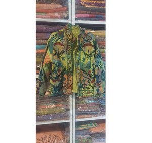Women's Breathable Winter Coat Handmade Multi-Color Quilted Jacket with Bagru Print Cotton <b>Belt</b> & Embroidery <b>Pocket</b> Decoration - Product Image 1