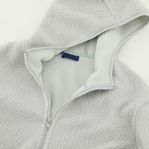 Chaqueta de abrigo con capucha polar unisex de manga larga suelta con cremallera de color sólido personalizada al por mayor - Product Image 6