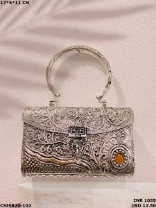 Handmade Designer <b>Silver</b> Antique Finish Brass Ladies Bridal Clutch <b>Bag</b> for Special <b>Evenings</b> - Product Image 6