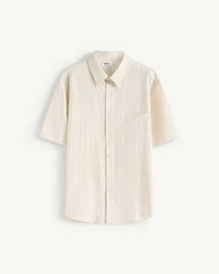 เสื้อเชิ้ตแขนสั้นผู้ชายผ้าฝ้ายพรีเมียม 100% ระบายอากาศได้ดี ลายเรียบ สไตล์ลำลอง ทรงปกติ กระดุมเดี่ยว สำหรับฤดูใบไม้ร่วง - Product Image 1