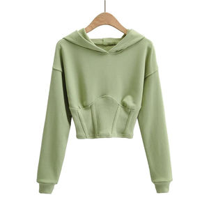 Sudaderas con capucha cortas de poliéster y algodón a la moda, actualización de armario informal con estilo con cuello con capucha y técnicas lavadas con logotipo frontal - Product Image 2