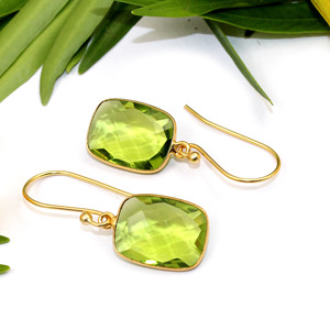 Style classique bleu topaze pierres précieuses Hydro Quartz coussin forme 22K plaqué or lunette boucles d'oreilles fête de noël femmes bijoux - Product Image 4