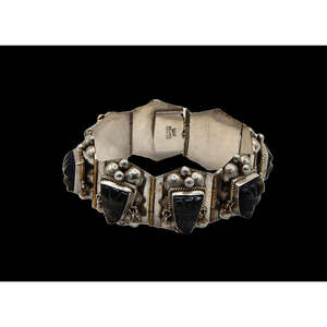 Braccialetto con pannello decorativo in argento 925 in stile messicano con facce intagliate alla moda braccialetto - Product Image 5