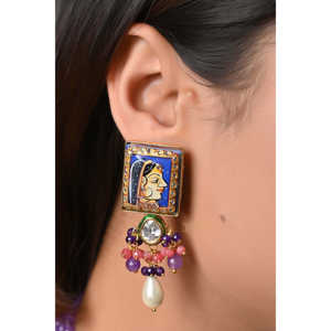 Radha-Krishna Hanpianted Meenakari Kundan Long Pendentif Set avec Boucles d'Oreilles Fine Jewelry - Product Image 2
