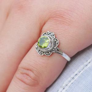Handmade Rhodium Plated Peridot Ring 925 Sterling Silver Round Gemstone February <b>Birthstone</b> Luxury Jewelry Gift for Women - Product Image 6
