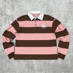 Camiseta Premium de Corte Cuadrado, Bordada, Gruesa, Personalizada, Estilo Rugby, Polo a Rayas, Streetwear, Algodón, Manga Larga, Talla Grande - Product Image 1
