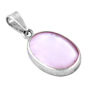 Bijou unisexe classique en argent 925 avec nacre rose, serti de pierres en forme ovale géométrique, idéal comme cadeau - Product Image 1