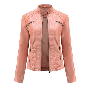 Veste en cuir pour femmes avec fermeture éclair sur le devant à manches longues personnalisée à prix de gros vêtements d'extérieur tendance parfaits pour l'automne - Product Image 3