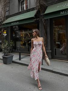 Elegante Vestido Midi Casual Recto con Estampado Floral y Tirantes Ajustables en los Hombros, Tela Satén Ligera para Uso Diario o en la Playa - Product Image 3