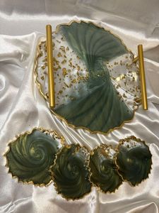 <b>Resin</b> Tray <b>Mold</b> Set 1Pc <b>Resin</b> Tray <b>Mold</b> Come with 4 Pcs Coaster <b>Molds</b> and 2Pcs Silver Handles DIY Home Decoration - Product Image 5