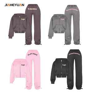 Chándales personalizados Conjuntos casuales Zip up Sudaderas con capucha y pantalones de chándal Conjunto Gimnasio Entrenamiento Trajes de chándal - Product Image 5