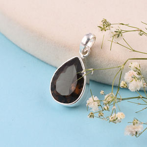 Quartz fumé naturel en forme de poire pierre précieuse en argent sterling 925 avec pendentif plaqué argent pendentif à la mode à la mode pour femmes hommes - Product Image 5