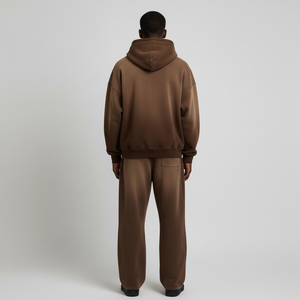 Ensemble sweat-shirt et pantalon de survêtement pour homme, en coton respirant et écologique, délavé à l'acide, style streetwear, logo personnalisé (avant/arrière), fermeture à cordon - Product Image 3