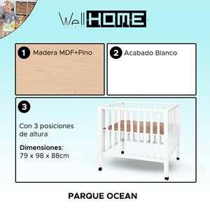 Box per Bambini WELL HOME a Tema Oceano con 3 Posizioni di Altezza, Box Bianco per Bambini - Product Image 2