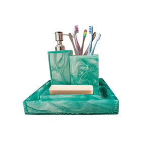 Complete 4-Piece Resin Bathroom Accessory <b>Set</b> Green Vanity Tray with <b>Soap</b> Dispenser and Toothbrush Holders Disposable Features - Product Image 1