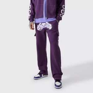 Survêtements 2pcs Jogging Suits Zip Up Screen Heat-Transfer Printing Cotton Tracksuit Cargo Flare Sweatpants And Hoodie Jogger Set - Product Image 5