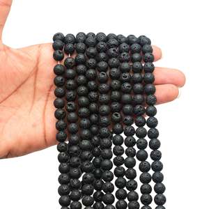 Perles en pierre d'opale de lave noire de haute qualité Kamal Gems, 15 brins, tailles 4mm, 6mm, 10mm, coupe lisse, haute qualité pour la fabrication de bijoux - Product Image 3