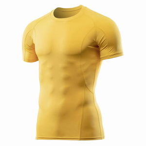 Protège-éruptions cutanées fabriqué au Pakistan en Polyester Spandex couleur jaune manches Raglan chemises de Compression extensibles - Product Image 3