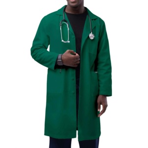 Bata médica larga de color verde con cinturón y bolsillos, costuras reforzadas, traje de trabajo para dentista. - Product Image 5