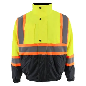 高可见夹克纽扣闭合高品质反光安全冬季夹克定制标志印花反光布